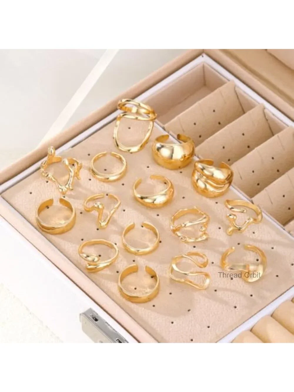 14K Gold Plated Chunky Stackable Open Rings Set - Adjustable